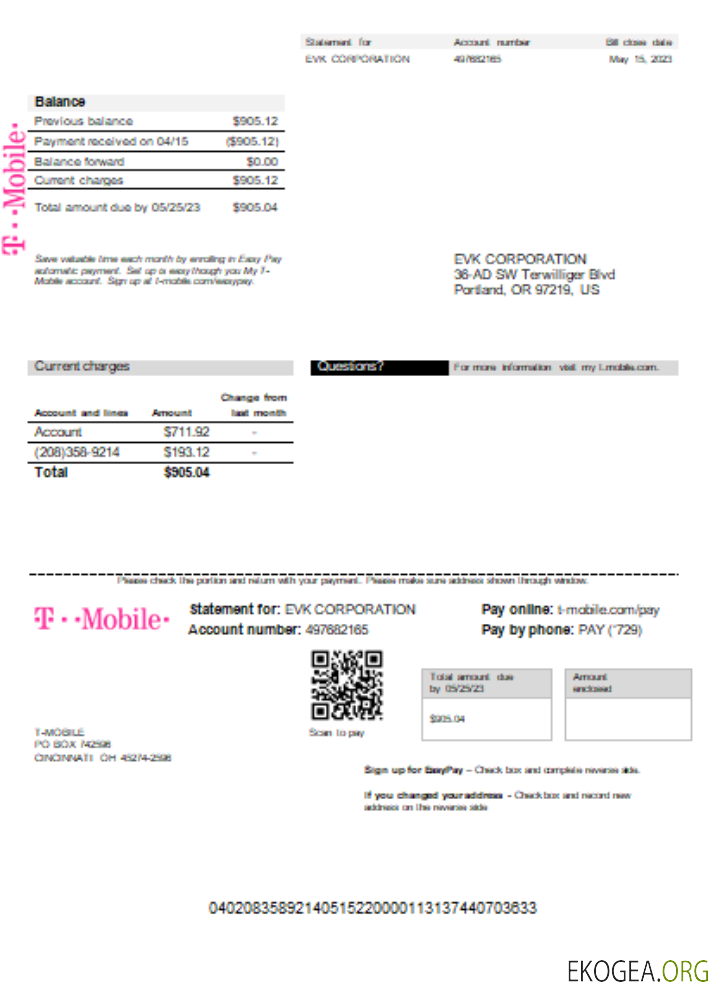 Facture SCR pour les services publics américains de T Mobile